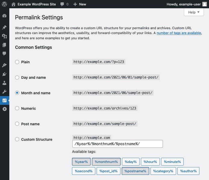 WordPress’s permalink style options