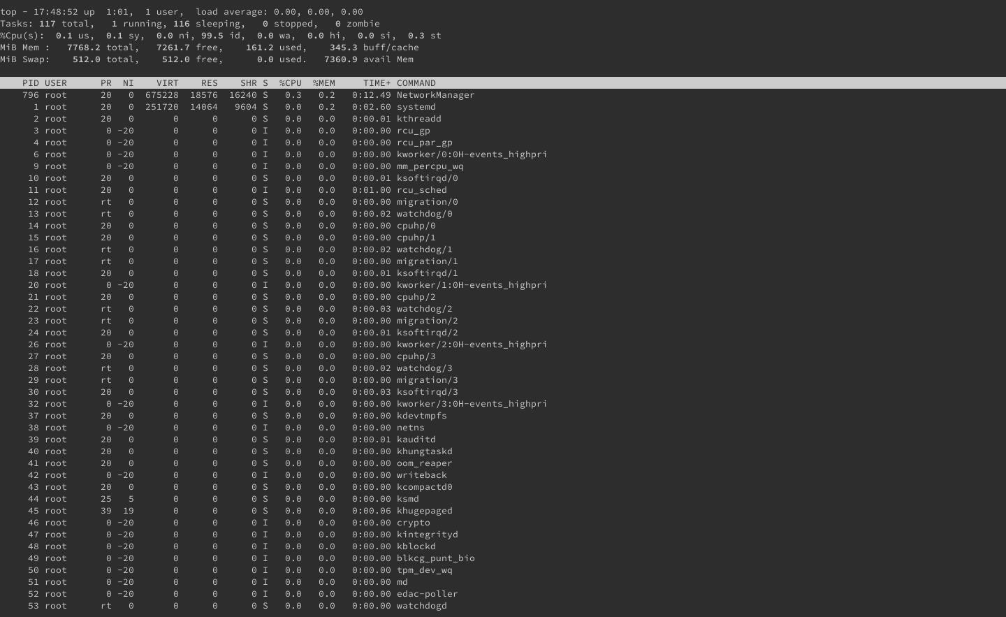 System monitoring display in top